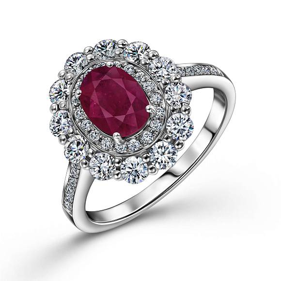 Кольцо с бриллиантами и облагороженным рубином R01-35796-RO - Фото 1