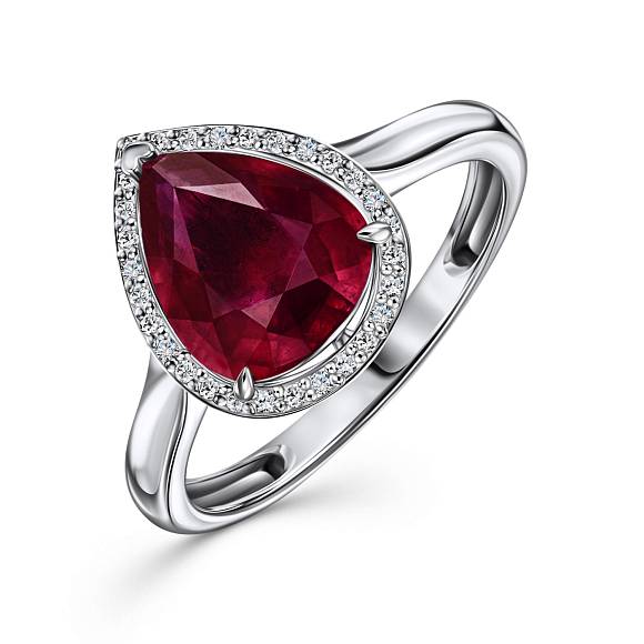 Кольцо с бриллиантами и облагороженным рубином R01-35323-RO - Фото 1