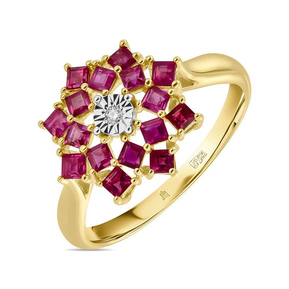 Кольцо с бриллиантом и рубинами R01-35425-RU - Фото 1