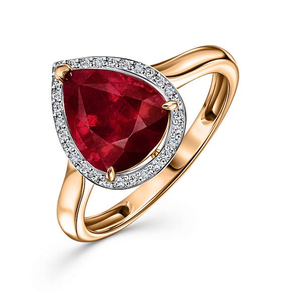 Кольцо с бриллиантами и облагороженным рубином R01-35323-RO - Фото 2
