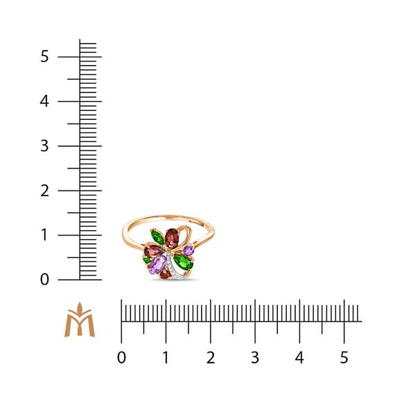 Кольцо с аметистами, бриллиантами, турмалином и хромдиопсидами R755-51714R001-R17 - Фото 2