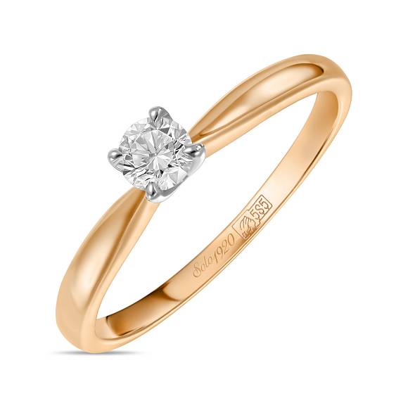 Золотое кольцо с бриллиантом 585 проба R01-SOL35-025-G2 - Фото 2