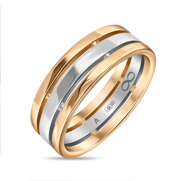 Тройное обручальное золотое кольцо 585 пробы R01-WED-00056 - Фото 3