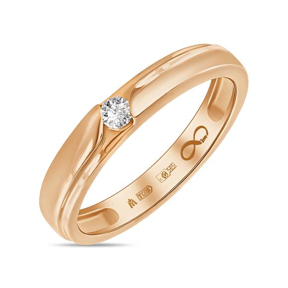 Обручальное кольцо из золота 585 пробы с бриллиантом R01-WED-00069 - Фото 1