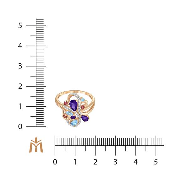 Кольцо с аметистами, топазом, бриллиантами и турмалином R755-51720R004-R17 - Фото 2